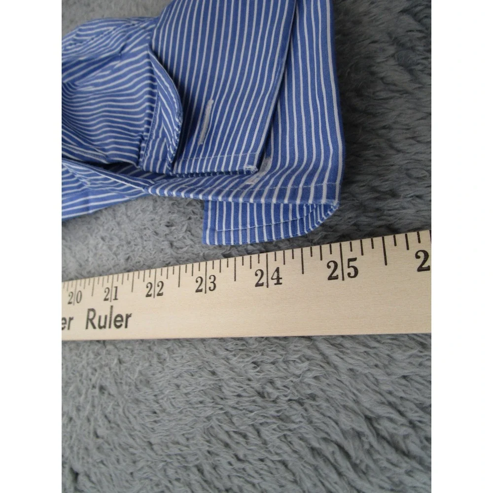 Polo Ralph Lauren Curham Mens 16-34 Blue Striped French Cuff Dress Shirt Y2K